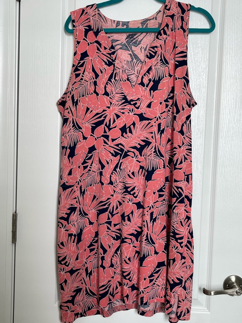 Lands' End Coral on Navy Tropical Print Dress